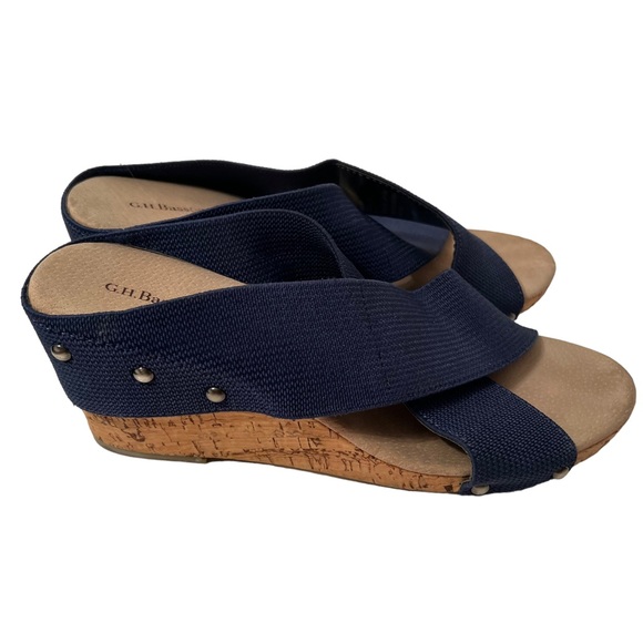 G.H. Bass & Co Juliann Navy Blue Open Toe Stretch Bands wedge Shoes Size 9M - Picture 3 of 6
